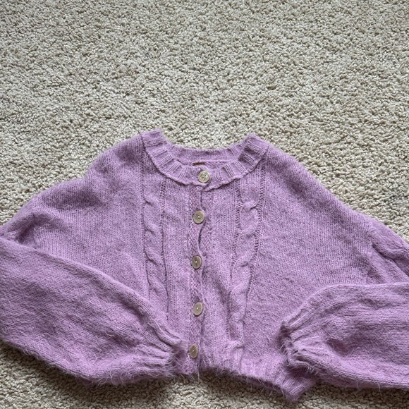 Free People Willow fuzzy wool blend cardigan sweater in lilac lavender - Picture 2 of 7